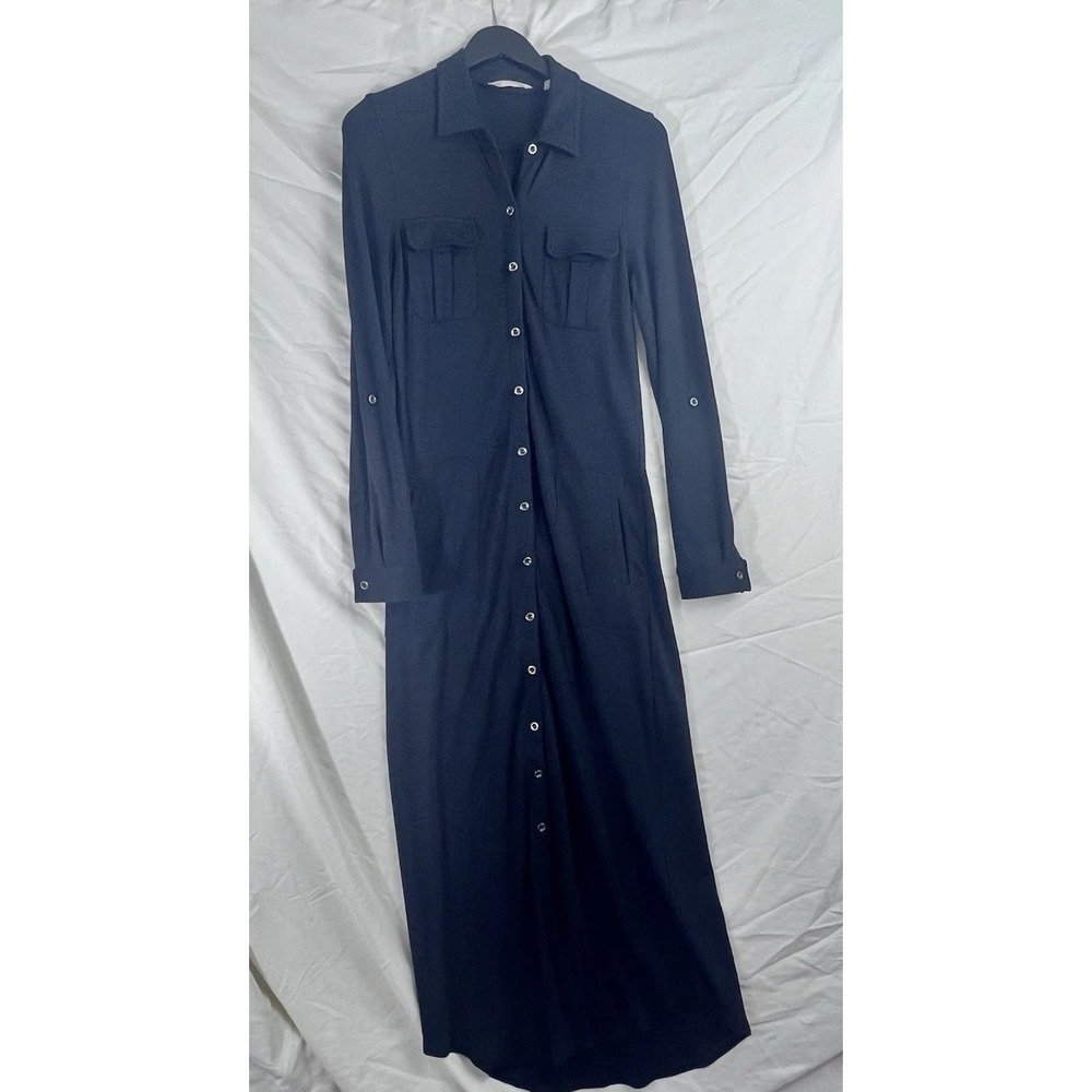 Soft Surroundings XS Black Jersey Knit Button Front Maxi Dress Gothic Boho